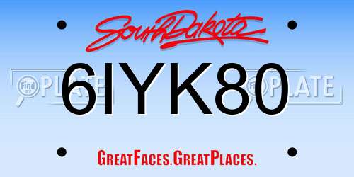 6IYK80 South Dakota License Plate