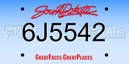 6J5542 South Dakota License Plate