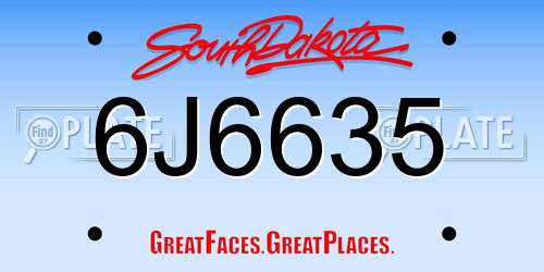 6J6635 South Dakota License Plate