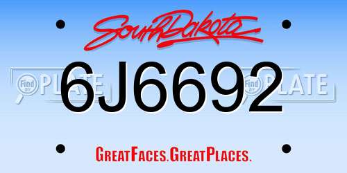 6J6692 South Dakota License Plate
