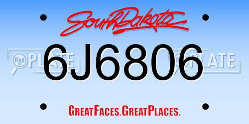 6J6806 South Dakota License Plate