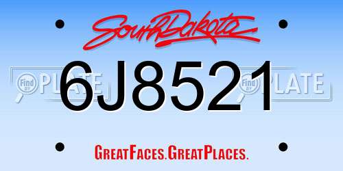 6J8521 South Dakota License Plate