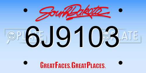 6J9103 South Dakota License Plate