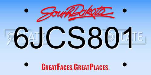 6JCS801 South Dakota License Plate