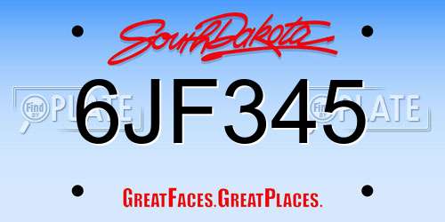 6JF345 South Dakota License Plate