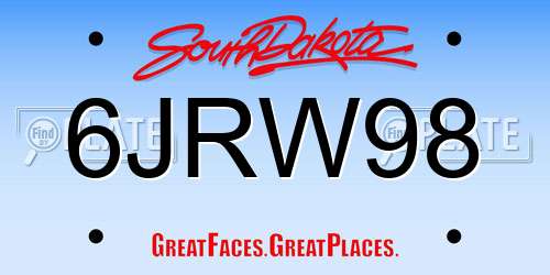 6JRW98 South Dakota License Plate