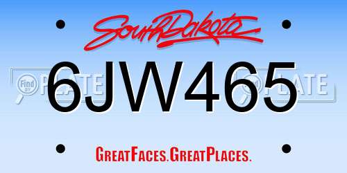 6JW465 South Dakota License Plate