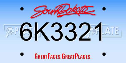 6K3321 South Dakota License Plate