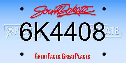 6K4408 South Dakota License Plate