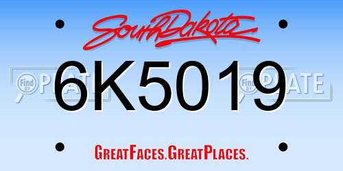 6K5019 South Dakota License Plate