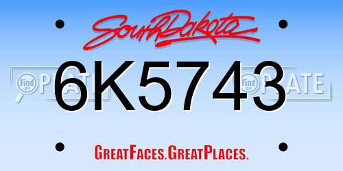 6K5743 South Dakota License Plate