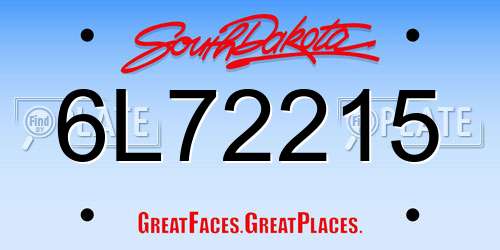 6L72215 South Dakota License Plate