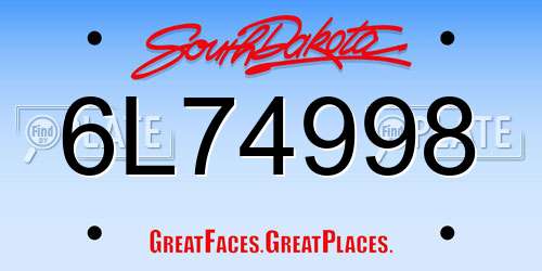 6L74998 South Dakota License Plate