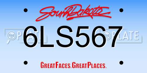 6LS567 South Dakota License Plate