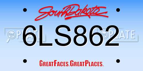 6LS862 South Dakota License Plate