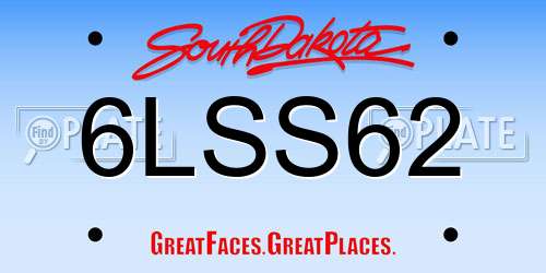 6LSS62 South Dakota License Plate