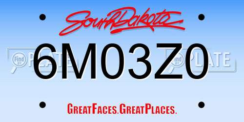 6M03Z0 South Dakota License Plate