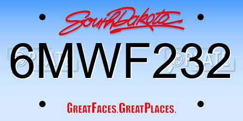 6MWF232 South Dakota License Plate