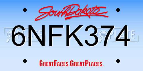 6NFK374 South Dakota License Plate