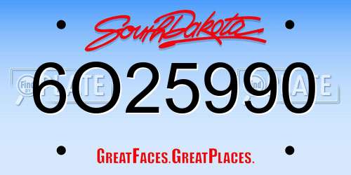 6O25990 South Dakota License Plate