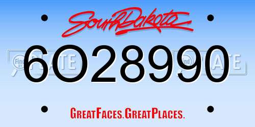 6O28990 South Dakota License Plate