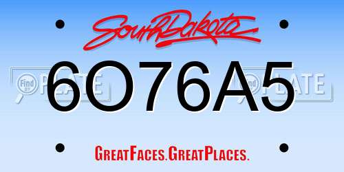 6O76A5 South Dakota License Plate
