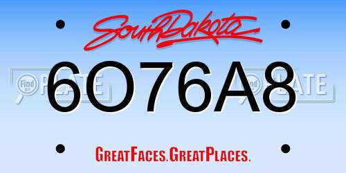 6O76A8 South Dakota License Plate