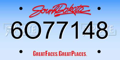 6O77148 South Dakota License Plate