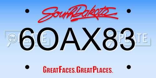 6OAX83 South Dakota License Plate