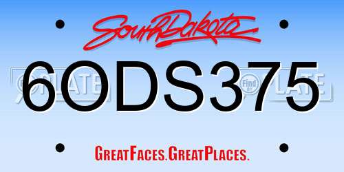 6ODS375 South Dakota License Plate