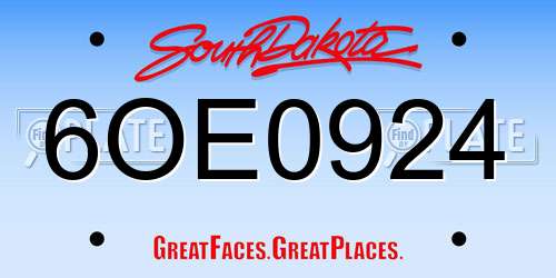 6OE0924 South Dakota License Plate