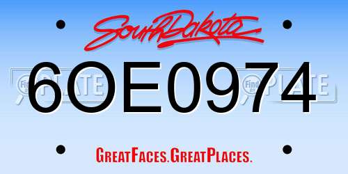 6OE0974 South Dakota License Plate
