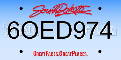 6OED974 South Dakota License Plate