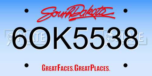 6OK5538 South Dakota License Plate