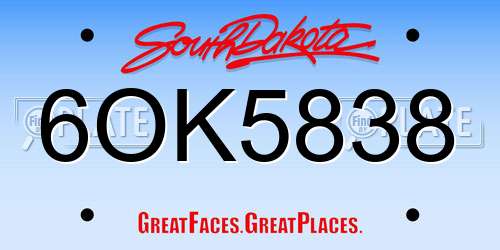 6OK5838 South Dakota License Plate
