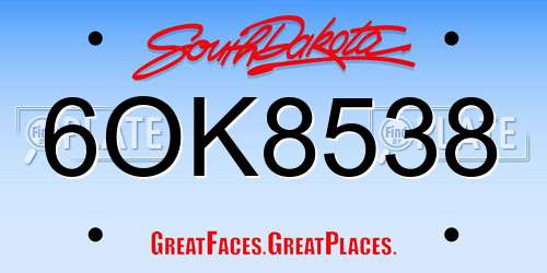 6OK8538 South Dakota License Plate