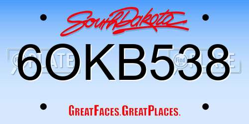 6OKB538 South Dakota License Plate