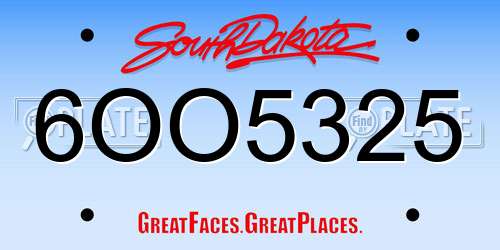 6OO5325 South Dakota License Plate