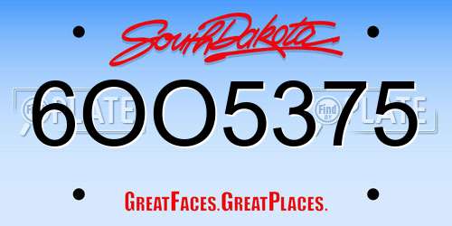 6OO5375 South Dakota License Plate
