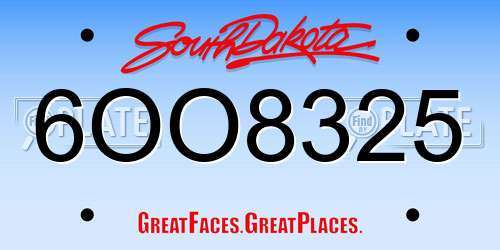 6OO8325 South Dakota License Plate