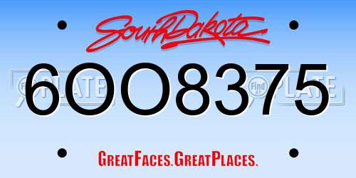 6OO8375 South Dakota License Plate