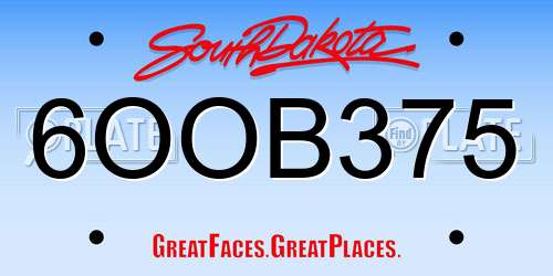6OOB375 South Dakota License Plate
