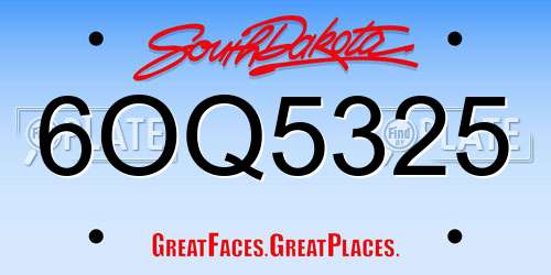 6OQ5325 South Dakota License Plate