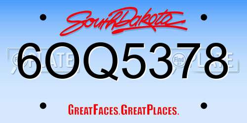 6OQ5378 South Dakota License Plate