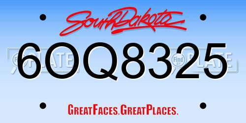 6OQ8325 South Dakota License Plate