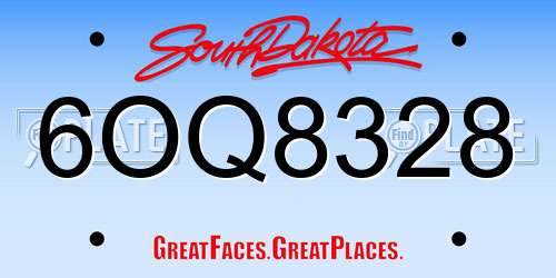 6OQ8328 South Dakota License Plate