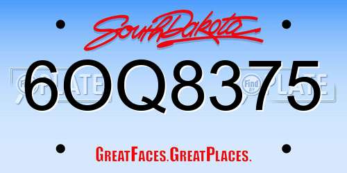 6OQ8375 South Dakota License Plate