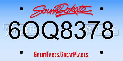 6OQ8378 South Dakota License Plate