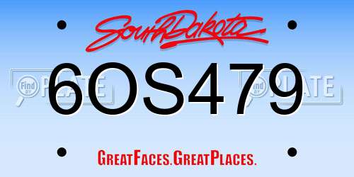 6OS479 South Dakota License Plate