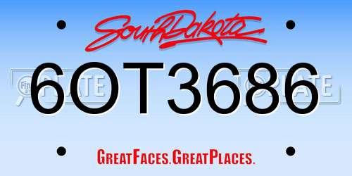6OT3686 South Dakota License Plate